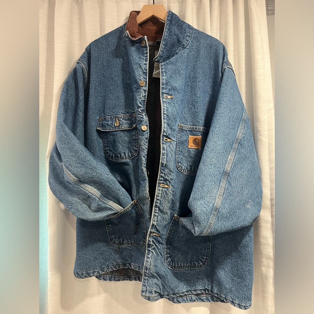 VINTAGE CARHARTT HEAVYWEIGHT DENIM JACKET WITH CORDUROY COLLAR